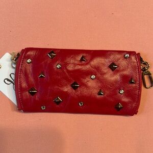 New HOBO Leather Mini Bag. Red. Zip Closure On Both Sides.